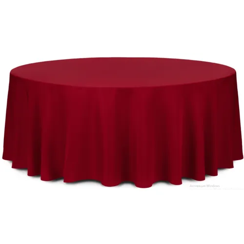 Круглая бордовая скатерть 3.3 м Профлайн с банкетным круглым столом Стелс диаметр 1,8 м