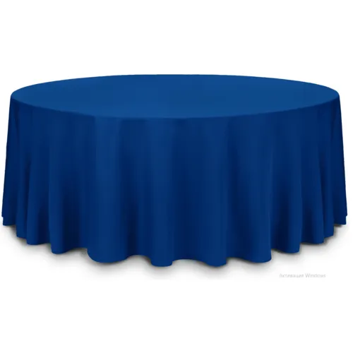 Круглая синяя скатерть 3.3 м Профлайн с банкетным круглым столом Стелс диаметр 1,8 м