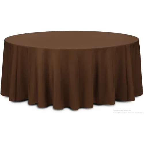 Круглая шоколадная скатерть 3.3 м Профлайн с банкетным круглым столом Стелс диаметр 1,8 м