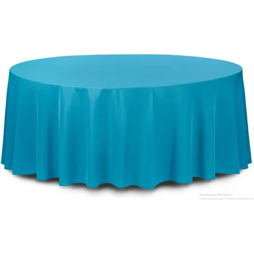 Круглая голубая скатерть 3.3 м Профлайн с банкетным круглым столом Стелс диаметр 1,8 м