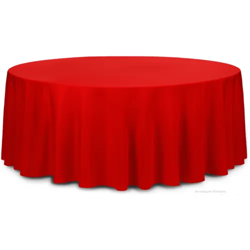 Круглая красная скатерть 3.3 м Профлайн с банкетным круглым столом Стелс диаметр 1,8 м