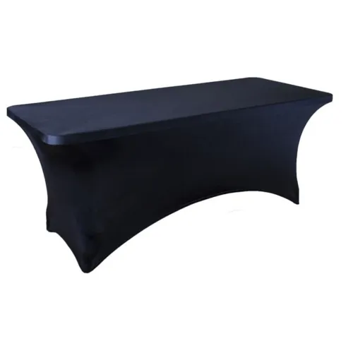 Прямоугольный стол с чёрным чехлом из стрейча